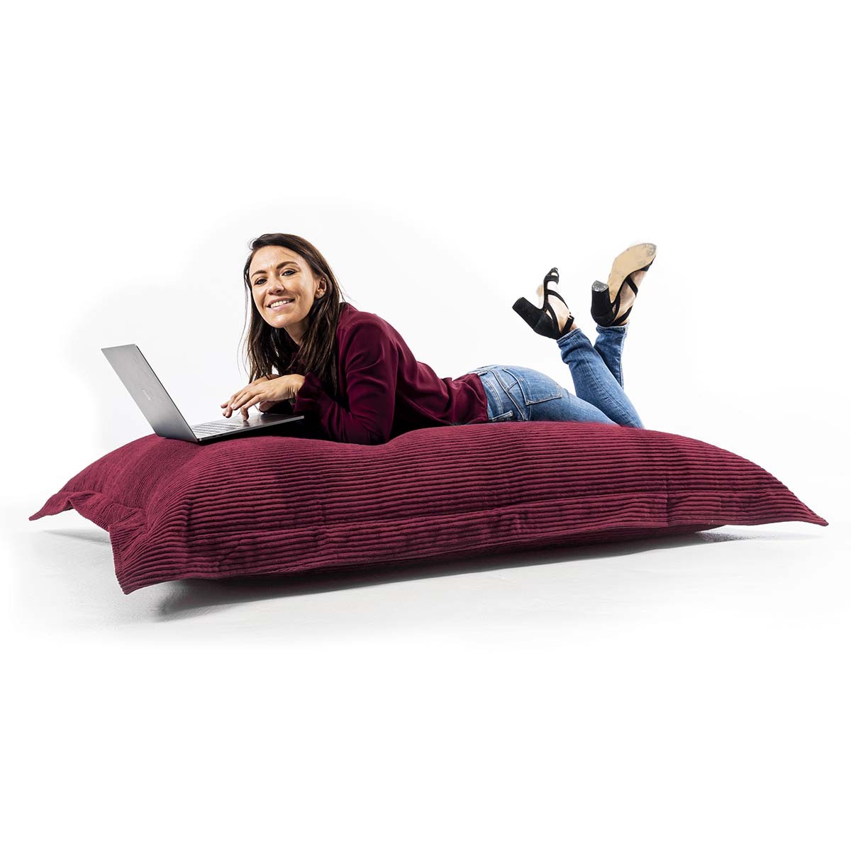 Pouf Velours Côtelé Cerise