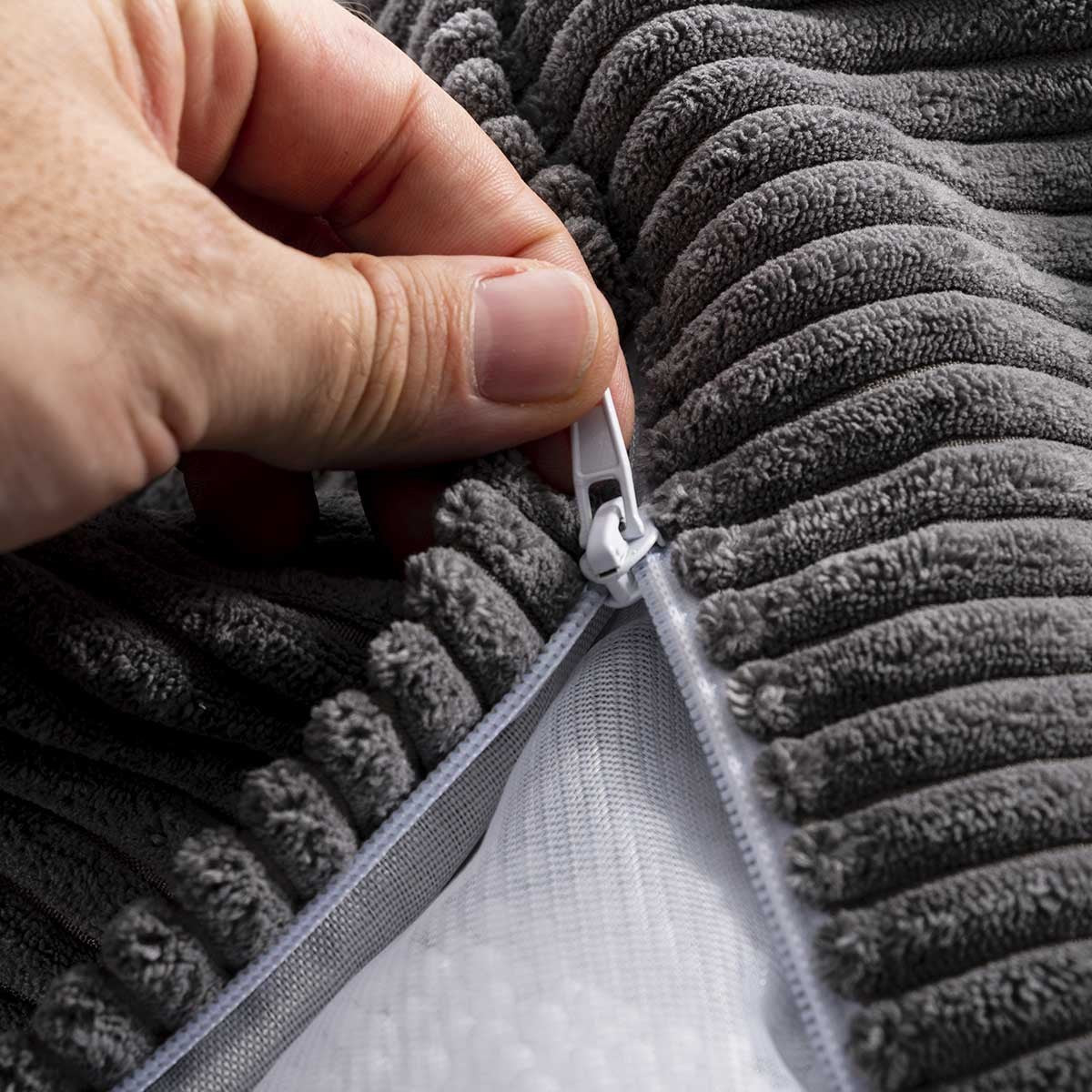 Pouf Géant Rond XXL Velours Côtelé Gris