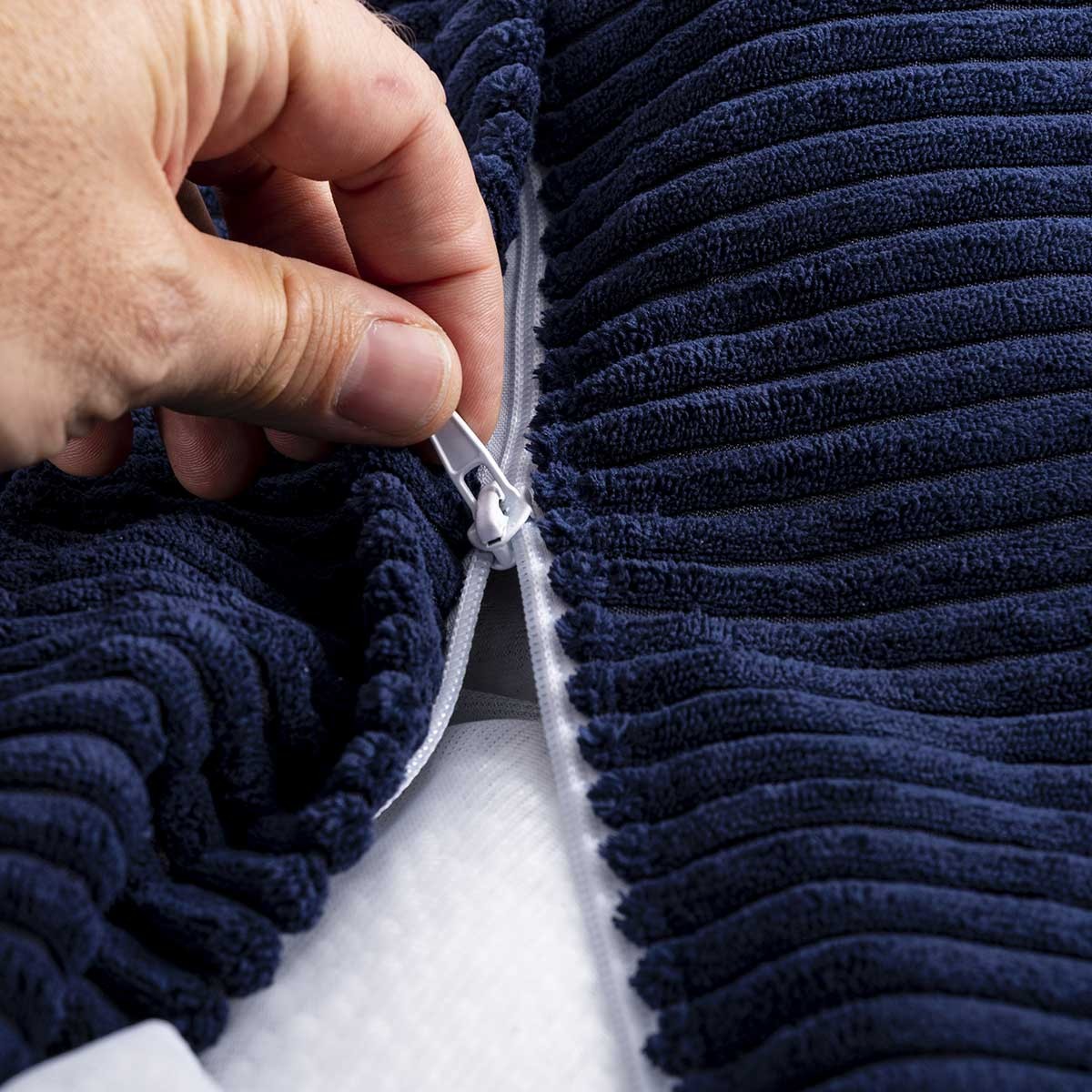 Pouf Géant Rond XL Velours Côtelé Bleu Marine