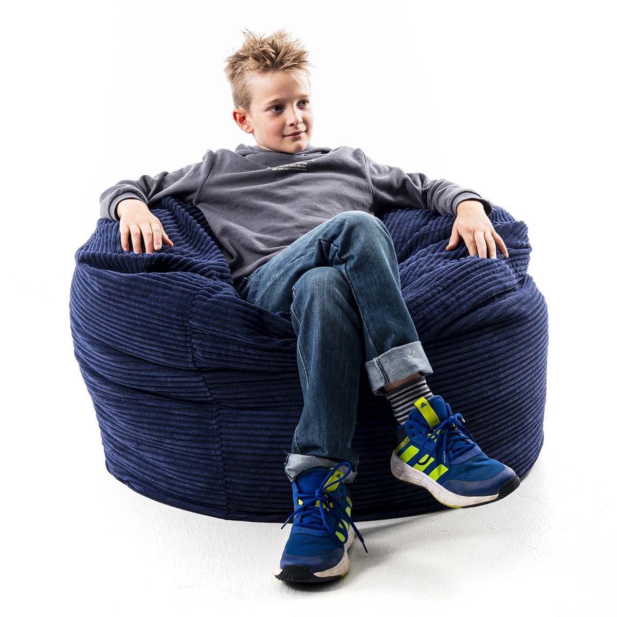 Pouf Géant Rond XL Velours Côtelé Bleu Marine