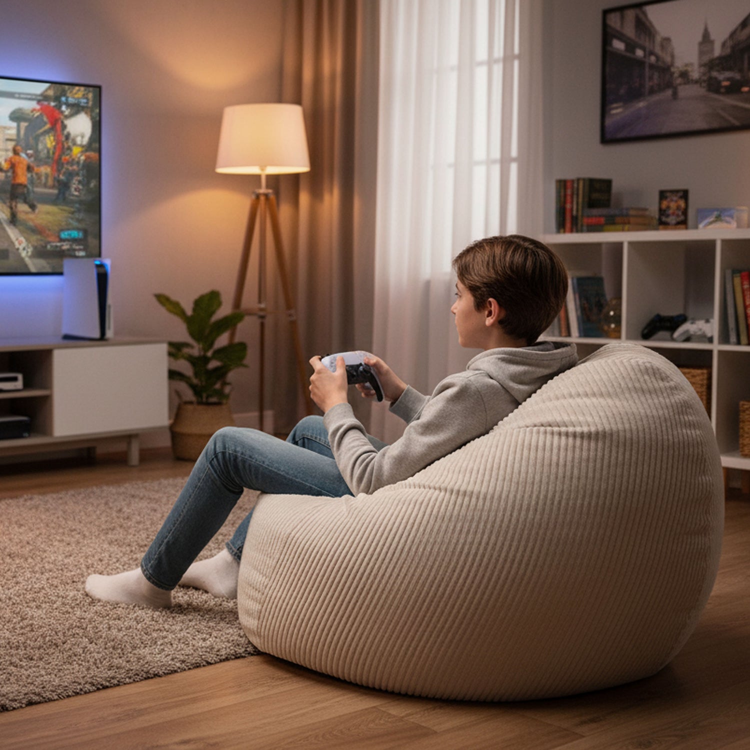 Pouf Poire Velours Côtelé Beige