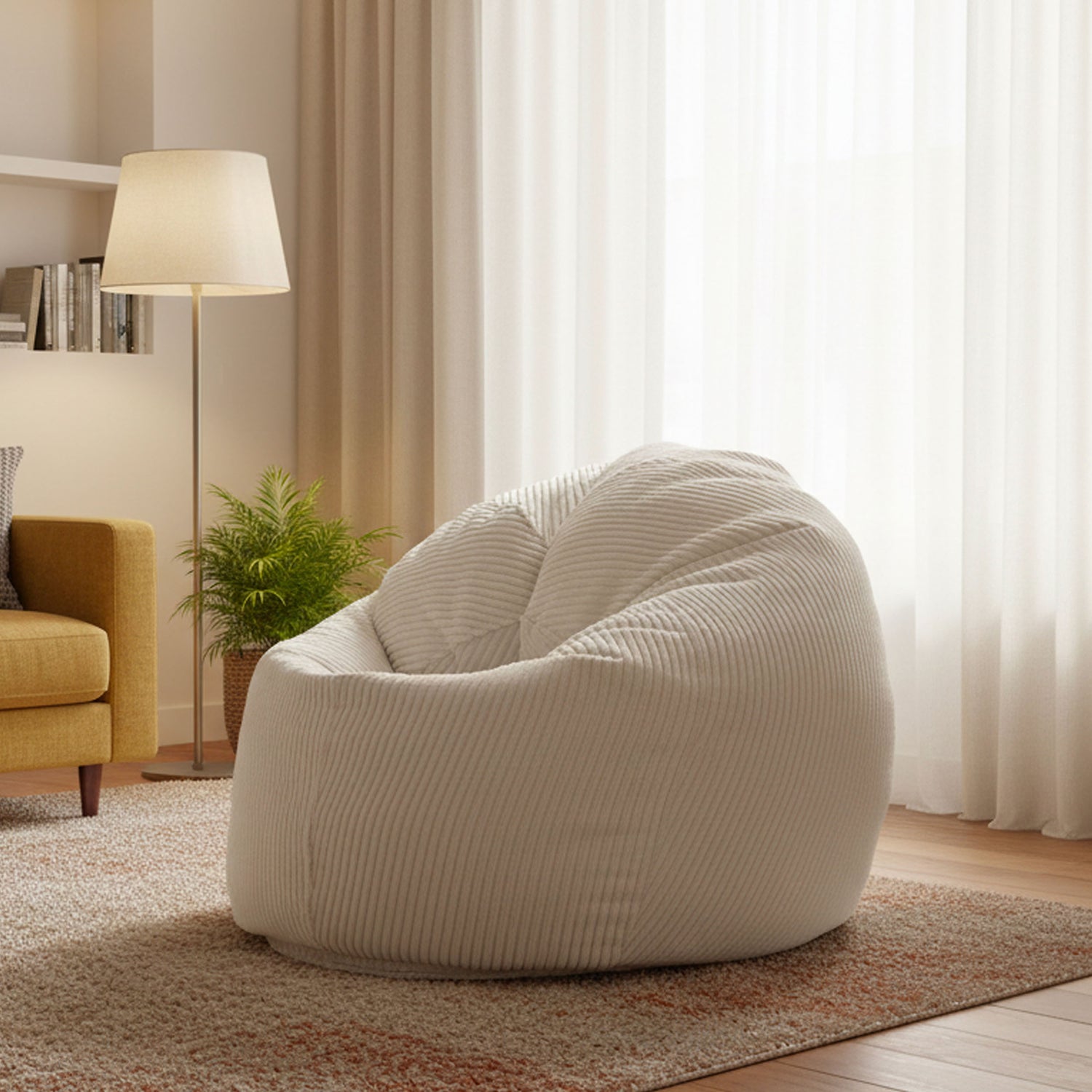 Pouf Poire Velours Côtelé Beige
