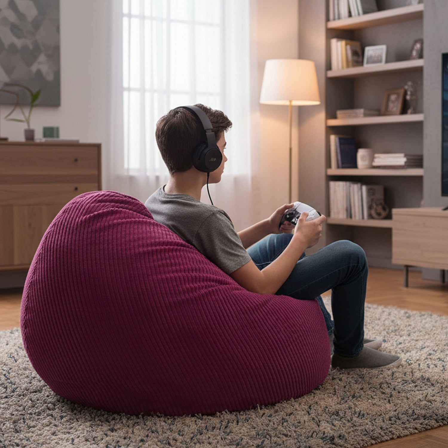 Pouf Poire Velours Côtelé Cerise