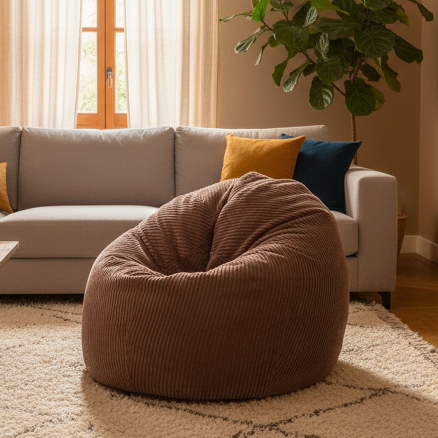 Pouf Poire Velours Côtelé Marron