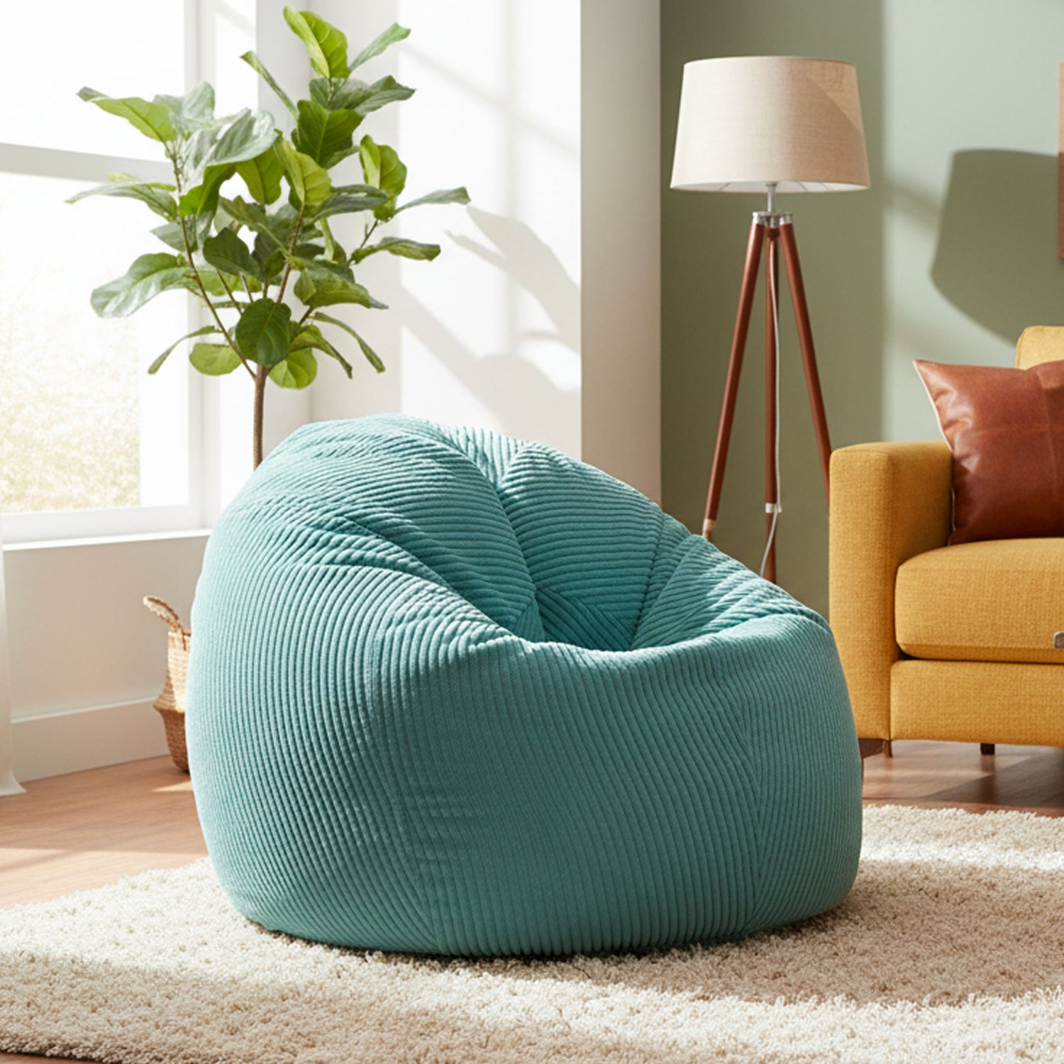 Pouf Poire Velours Côtelé Turquoise