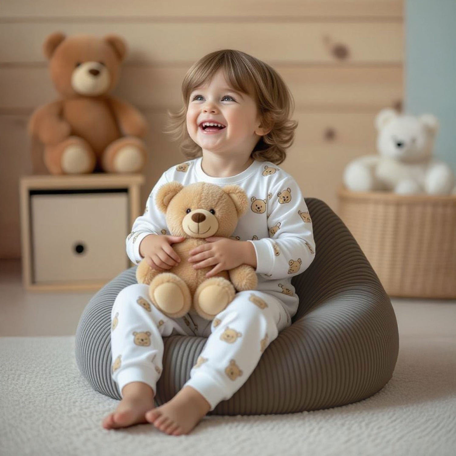 Pouf Poire Enfant Velours Côtelé Gris