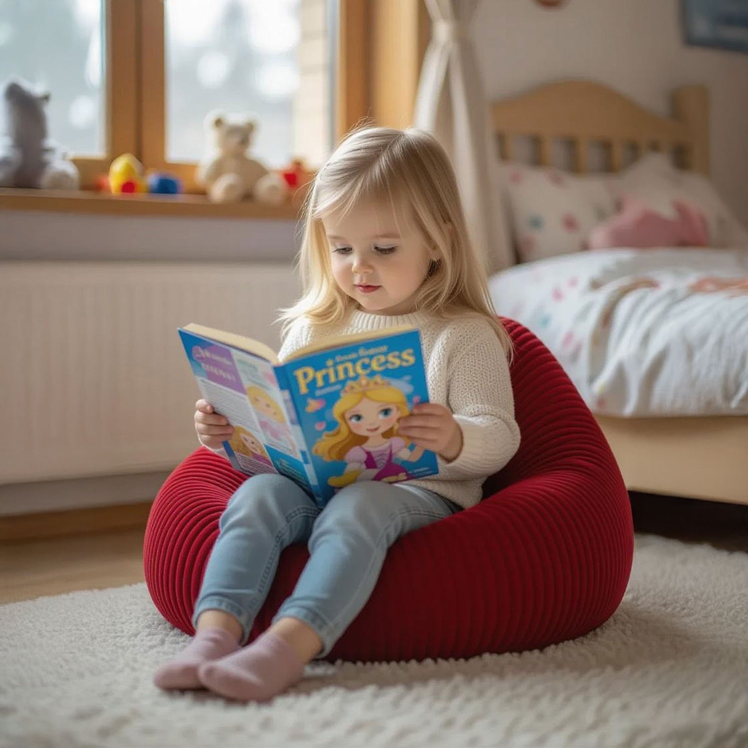 Pouf Poire Enfant Velours Côtelé Rouge