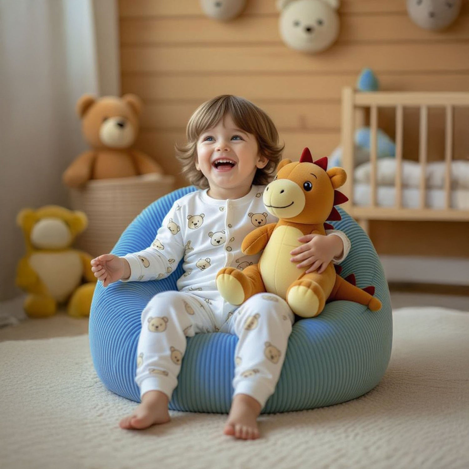 Pouf Poire Enfant Velours Côtelé Bleu Ciel