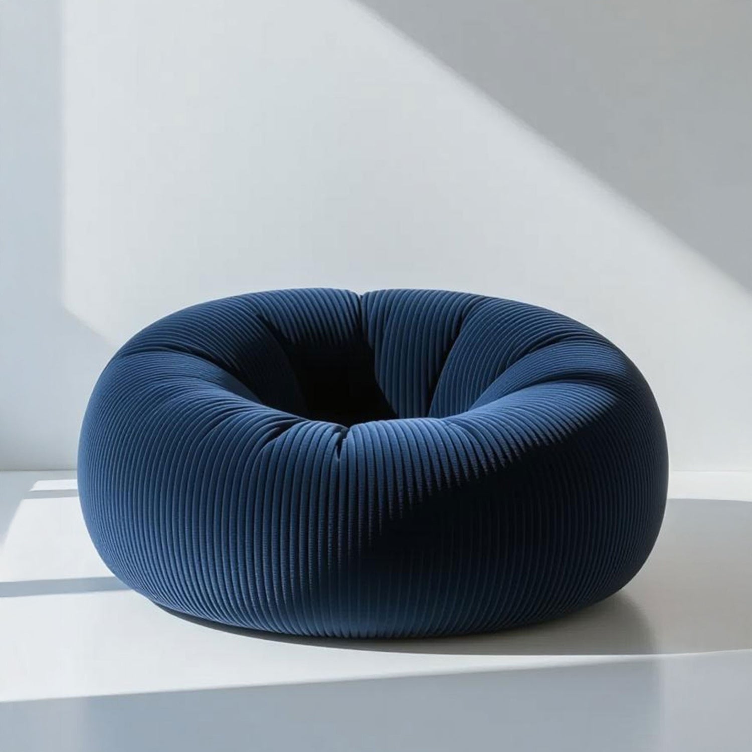 Pouf Géant Rond XXL Velours Côtelé Bleu Marine